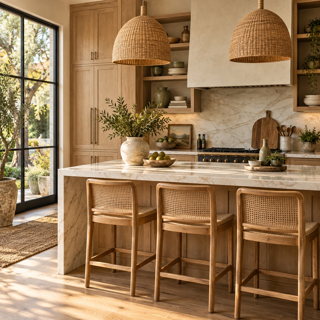 A warm wood kitchen and gathering space