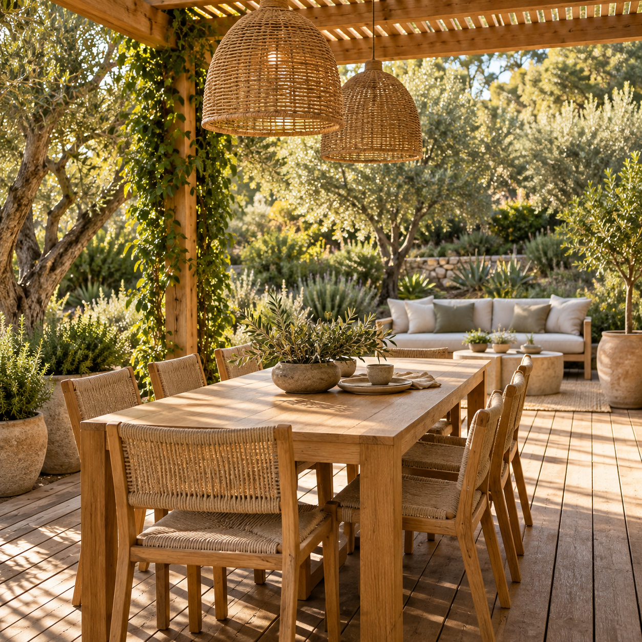 A sunny deck and outdoor living space